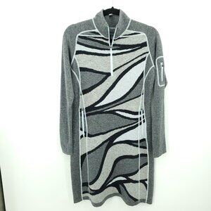 Title Nine Super Power Wool-Blend 1/4 Zip Dress M Gray/Black/Light Blue Print